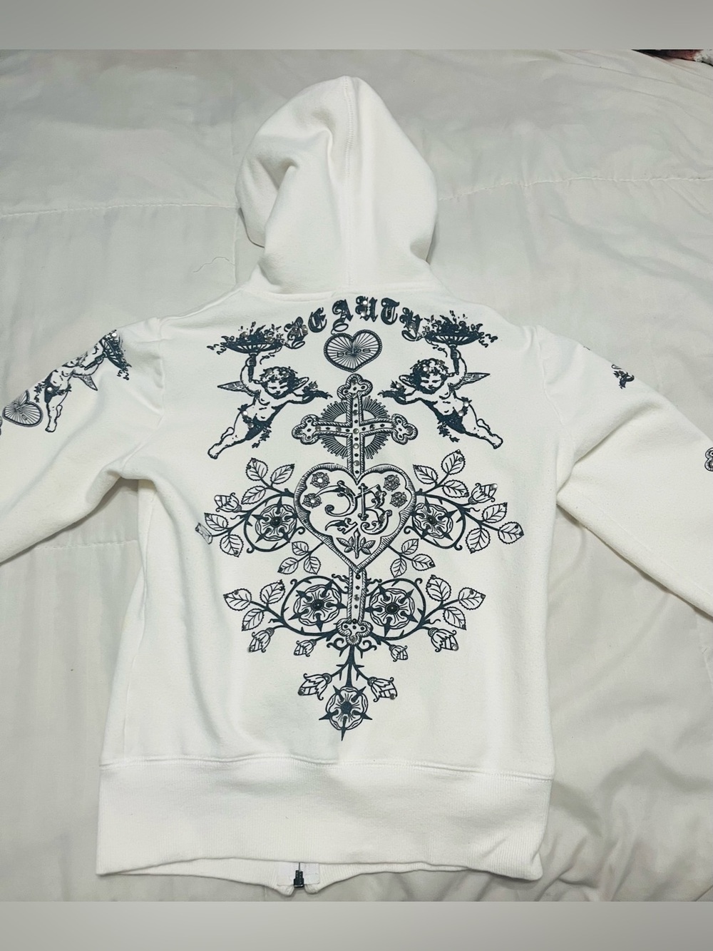 Bebe White Angel/Love Zip-up Hoodie